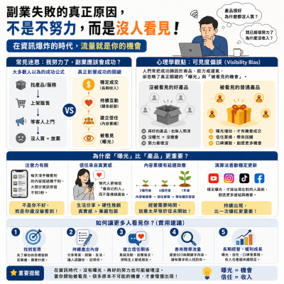 很多人以為：「只要肯努力，副業自然就會賺錢。」
